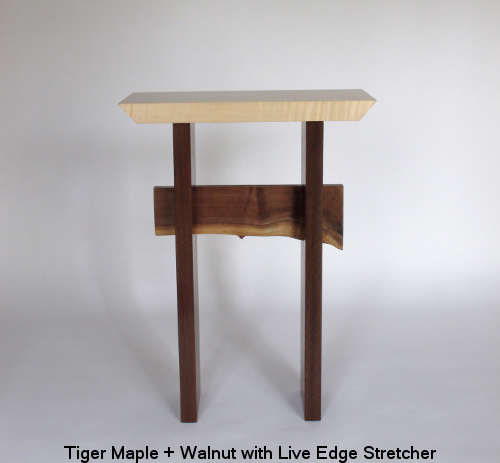 Solid wood accent tables for small spaces, handcrafted from tiger maple and walnut our fine furniture is modern wood furniture for your home decor